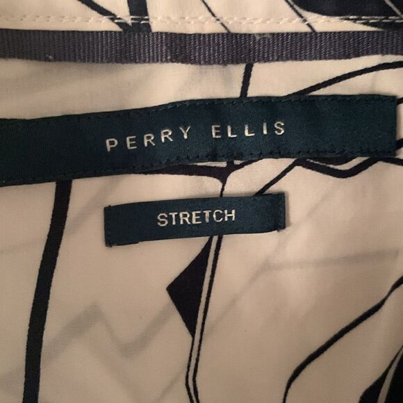 Perry Ellis Stretch White Navy Rose Men’s Shirt Size L Tall - Picture 8 of 9